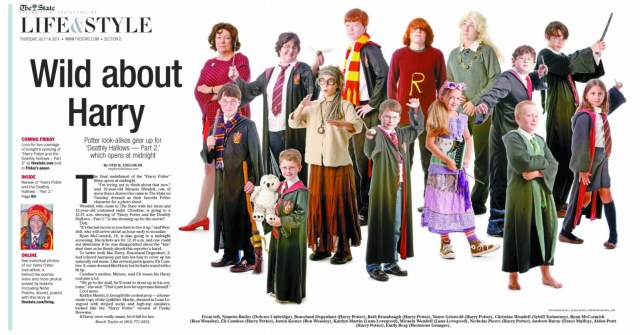 To celebrate the last of the "Harry Potter" movies, we asked readers to send in lookalikes photos. Next, we invited them to the office for an evening of Potter fun, including a shot that would appear in the paper. We covered the midnight opening with photos and videos live.